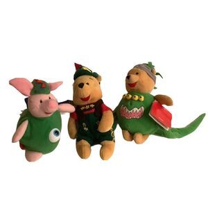 3 Disney Plush Mini‎ Bean Bag Winnie  Pooh Green Dragons Piglet Oktoberfest 8"